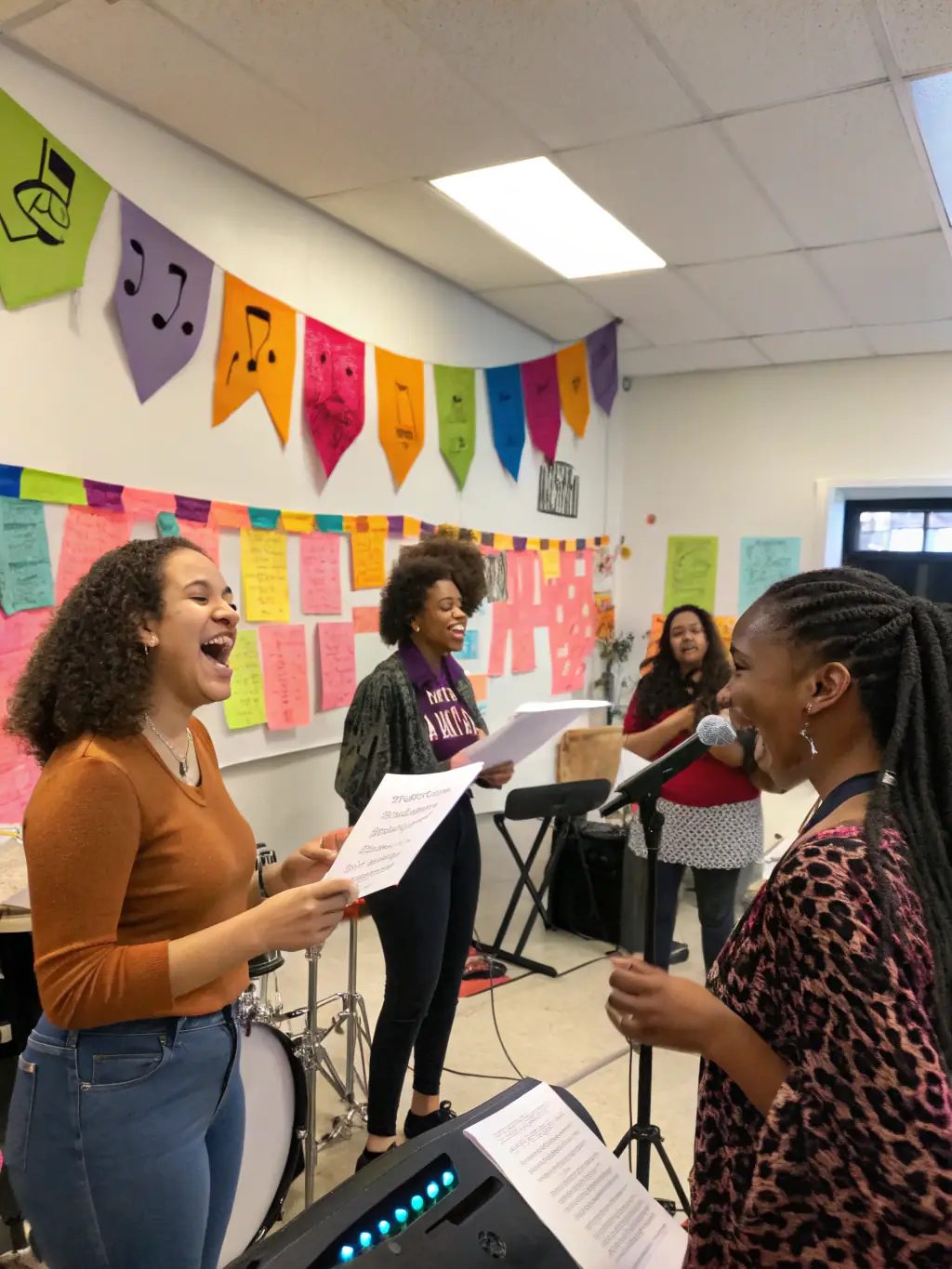 A photo of KERO'SCENES volunteers engaging with community members during a music workshop, demonstrating their commitment to music education and outreach.